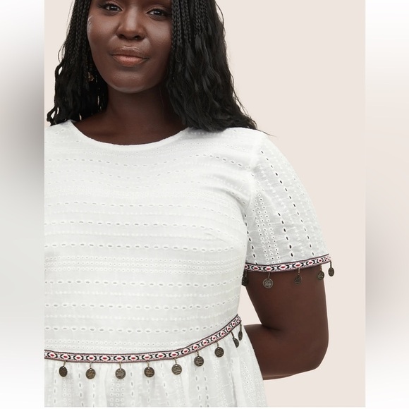 BloomChic Plus Size XL Broderie Anglaise Patchwork Tassel Trim Blouse us14-16 - Picture 3 of 7